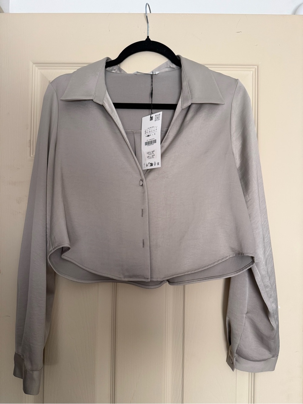 Zara NWT Cropped Satin Effect Collared Button Up Shirt